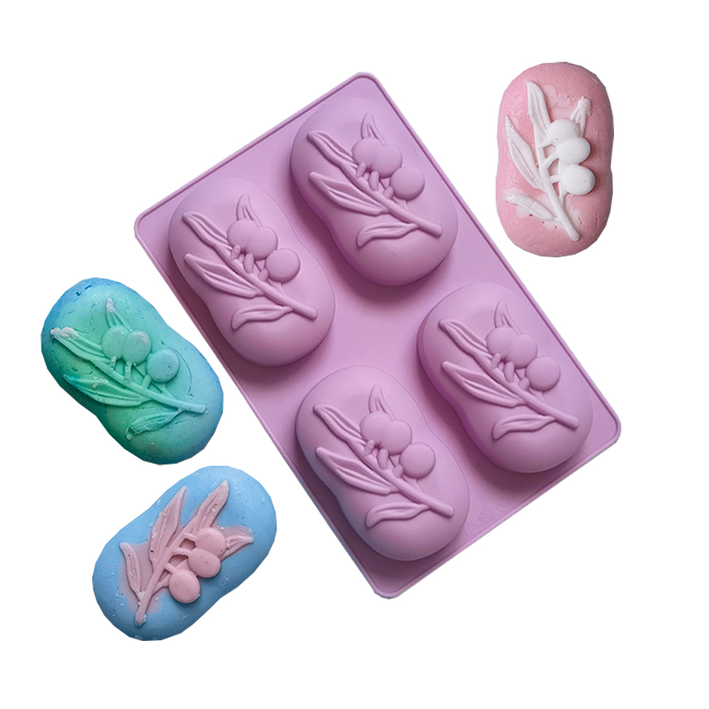 Soap Making Gifts - 4 캐비티 타원형 올리브 나무 실리콘